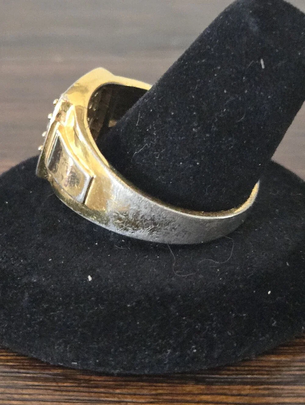 VTG 80s RSC Gold Plated Faux Black White Diamond Cushion Set Signet Ring 13